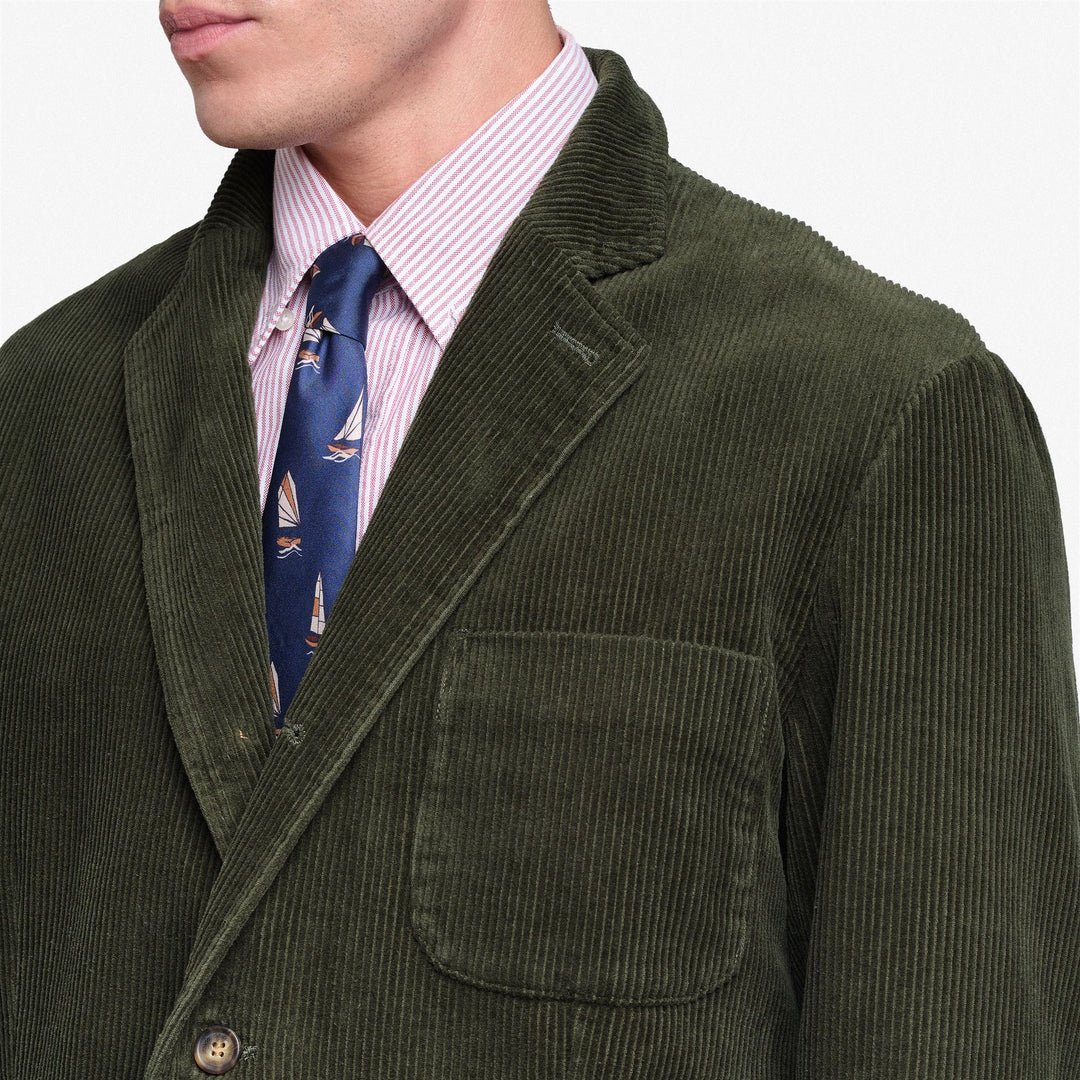 Veste blazer unisexe verte en velours côtelé au design classique main