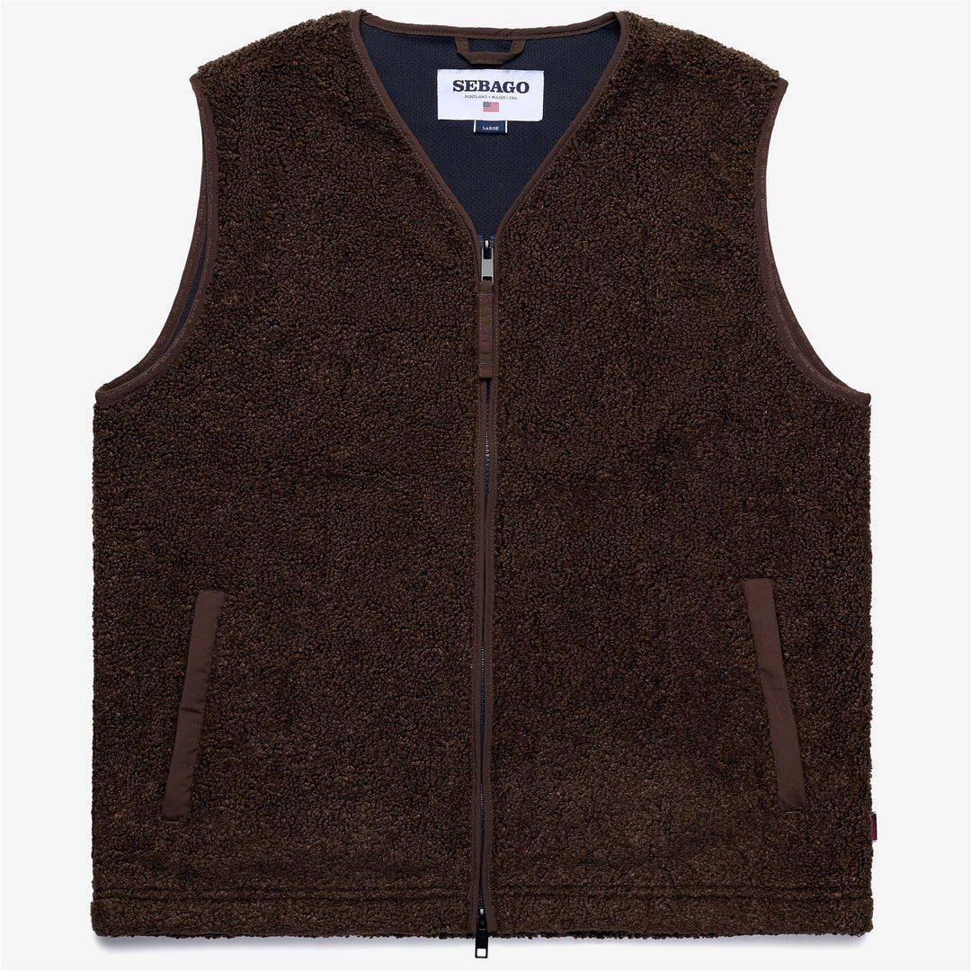 Gilet unisex in pile marrone con tasche con cerniera 01