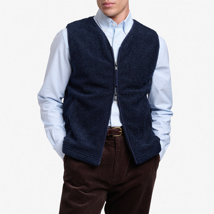 Gilet polaire unisexe bleu foncé avec poches zippées 3