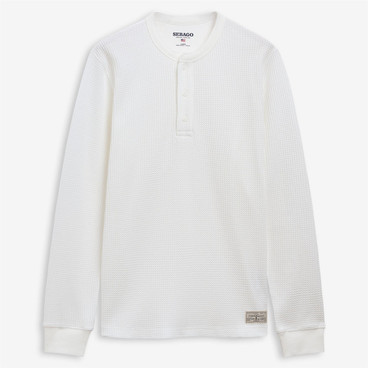 White Unisex Cotton Blend Long-Sleeve Henley T-Shirt