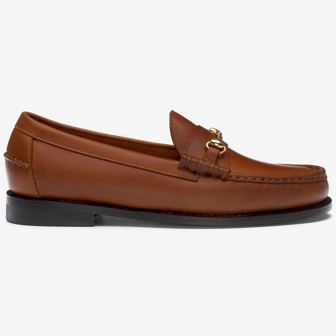 Mocasines artesanales de piel marrón para mujer con detalle de bocado de caballo 01