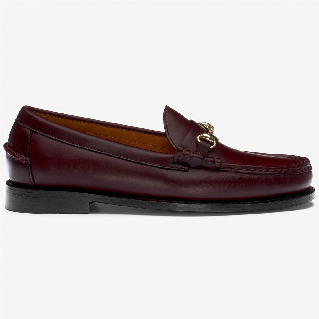 Mocasín de piel para mujer en color marrón oscuro con detalle metálico 01