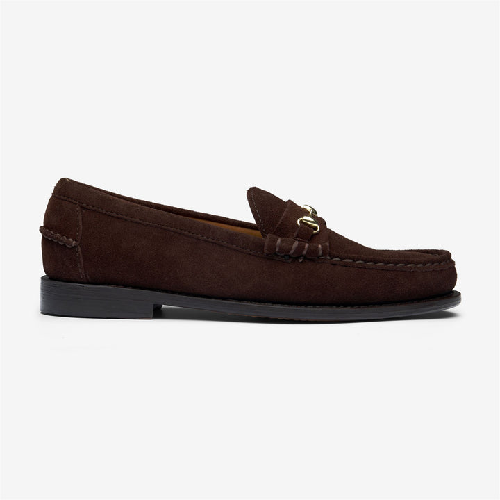 Dunkelbraune Damen-Mokassin-Loafer aus Wildleder mit Horsebit-Detail 1