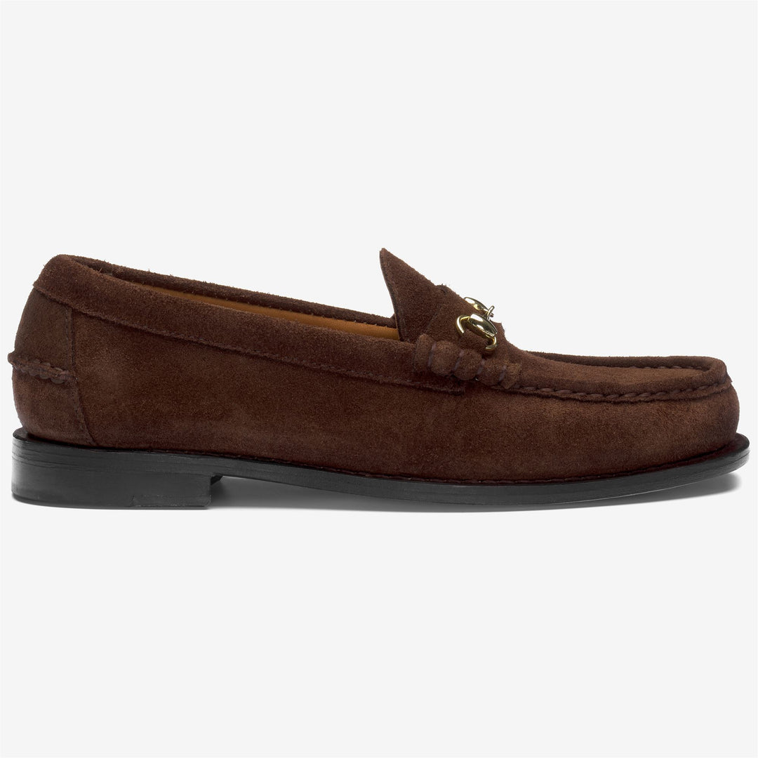 Mocasines de ante marrón oscuro para mujer con detalle de bocado de caballo 01