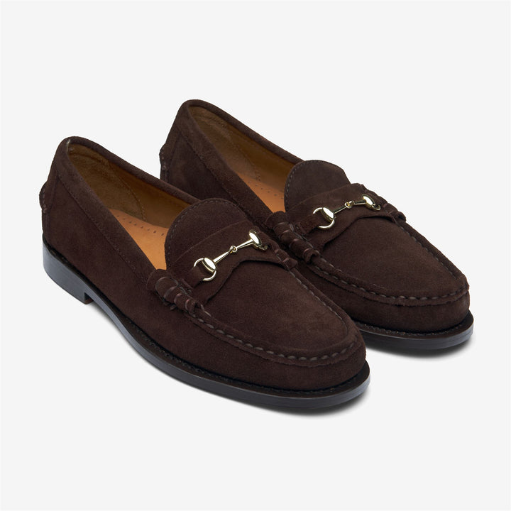 Dunkelbraune Damen-Mokassin-Loafer aus Wildleder mit Horsebit-Detail 2