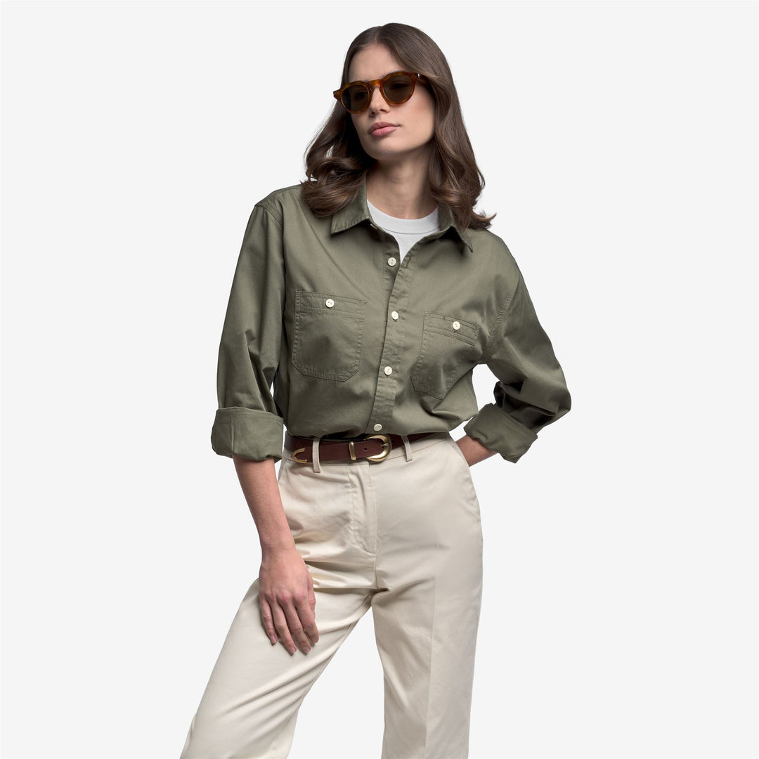 Camisa de trabajo utilitaria clásica unisex verde liquen main