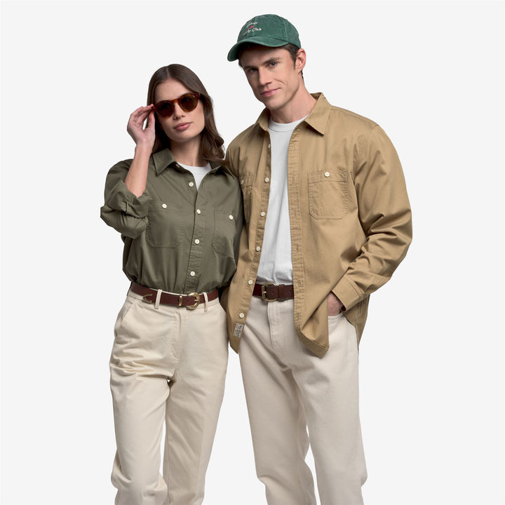 Beige unisex classic utility workwear shirt 7