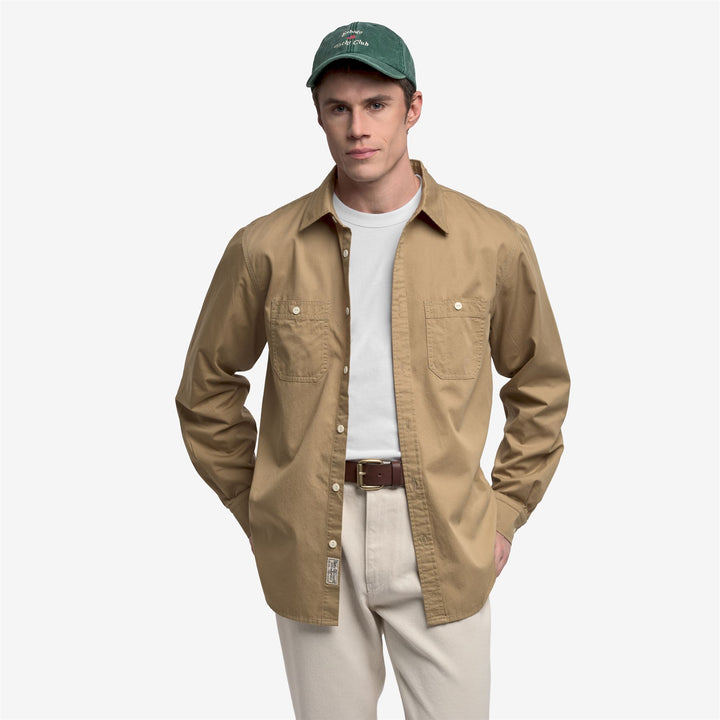 Beige unisex classic utility workwear shirt 4