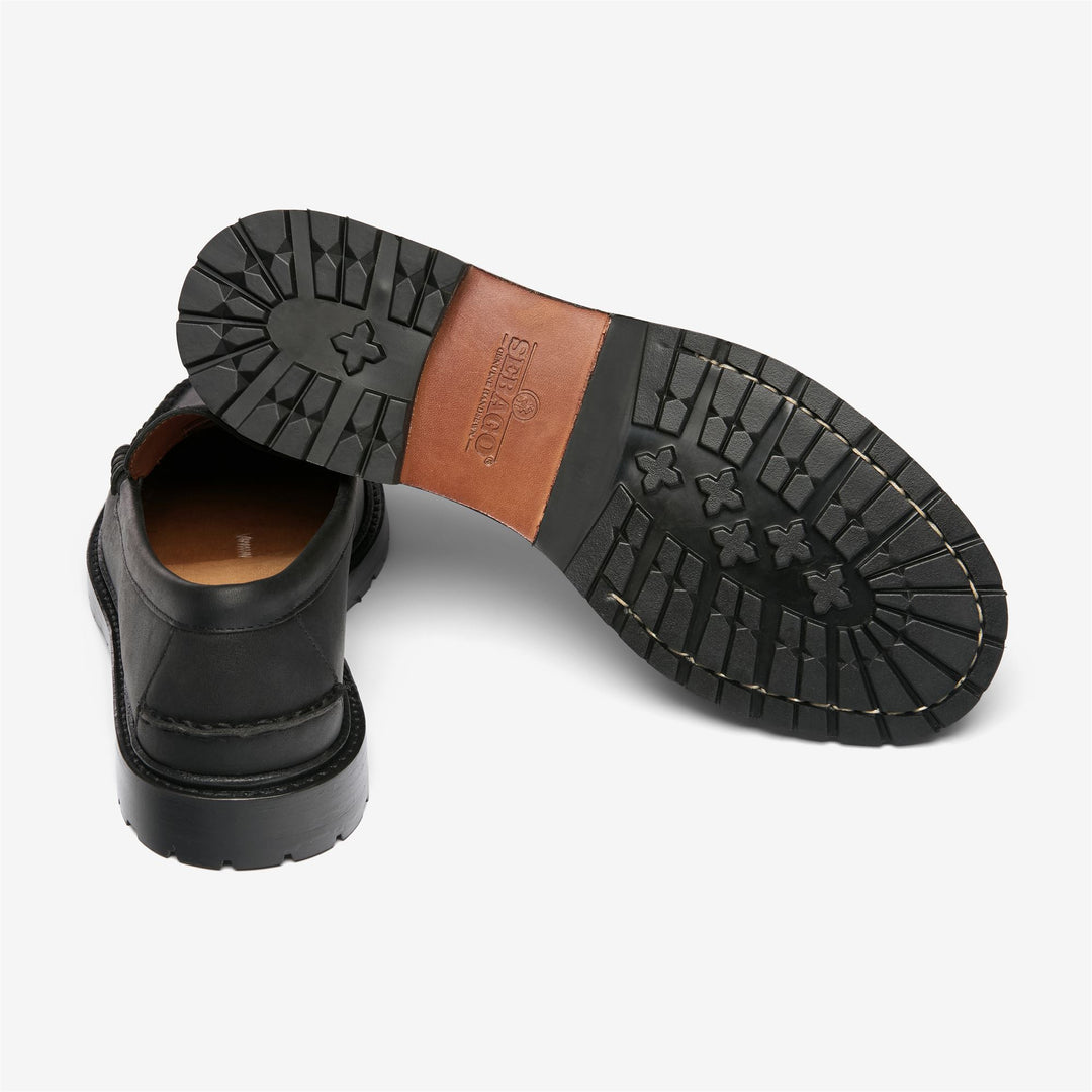 Black Men's Leather Moccasin Loafers with Traditional Blake Construction main