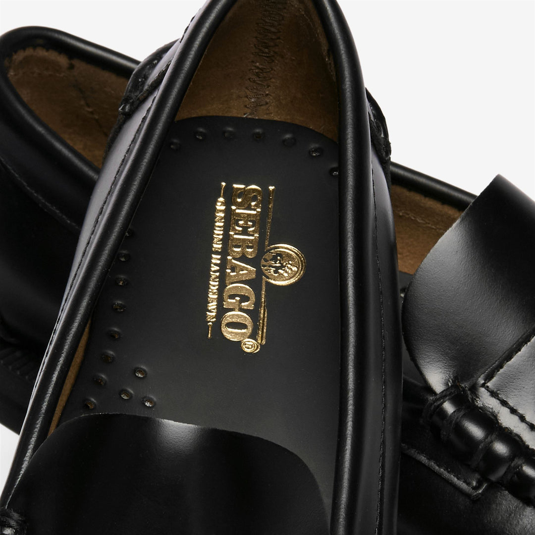 Mocasines de piel negros para mujer con lazo de perlas main