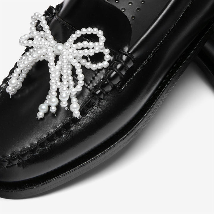 Mocasines de piel negros para mujer con lazo de perlas 6