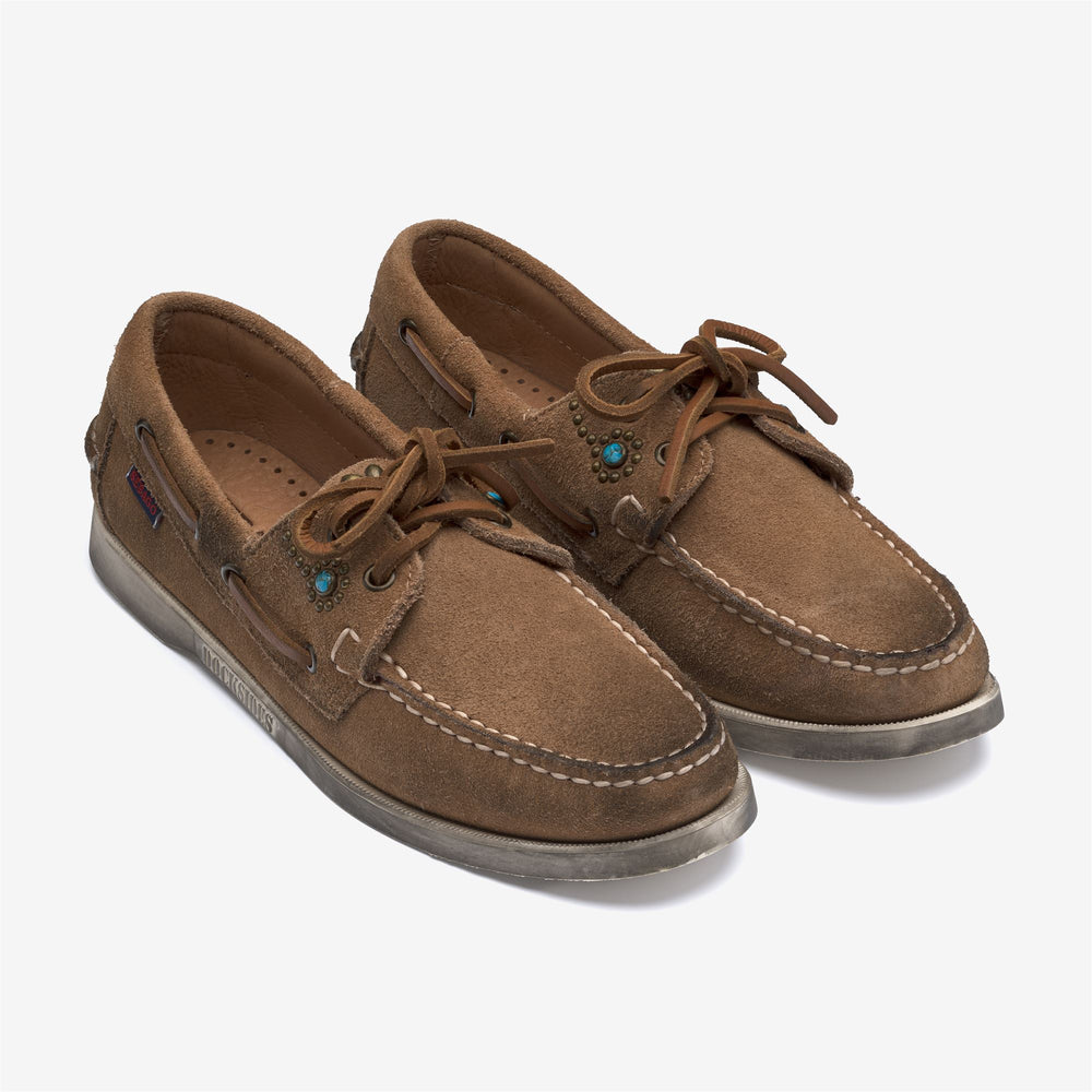 Brown Women's Moccasin Docksides with Studs 02