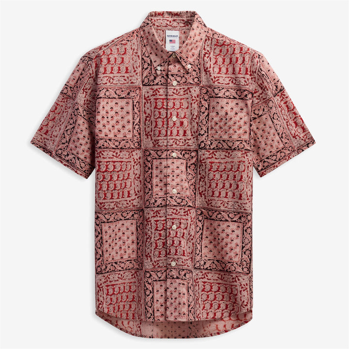 Orange unisex casual button-down shirt with graphic print 1