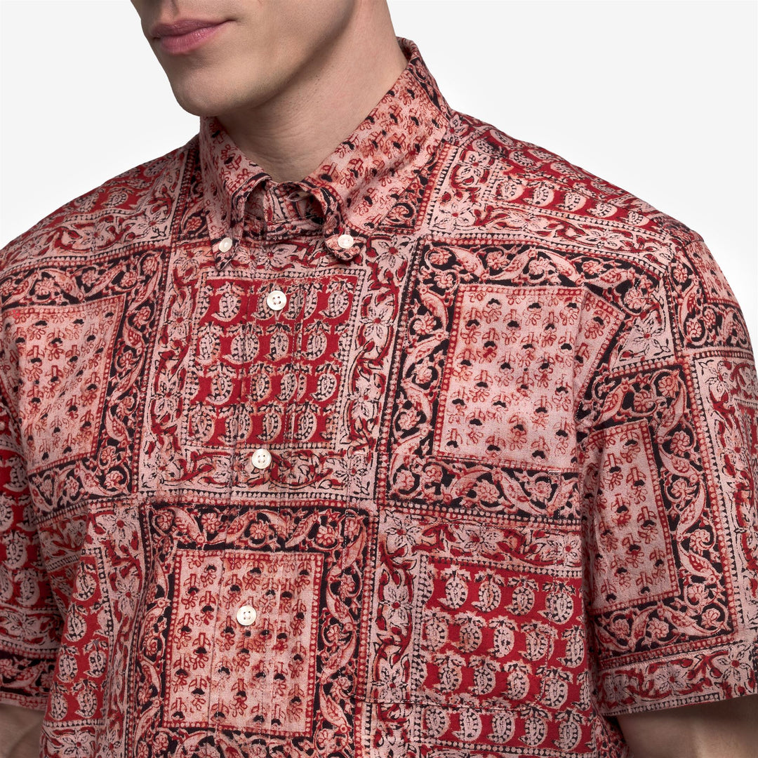 Orange unisex casual button-down shirt with graphic print main