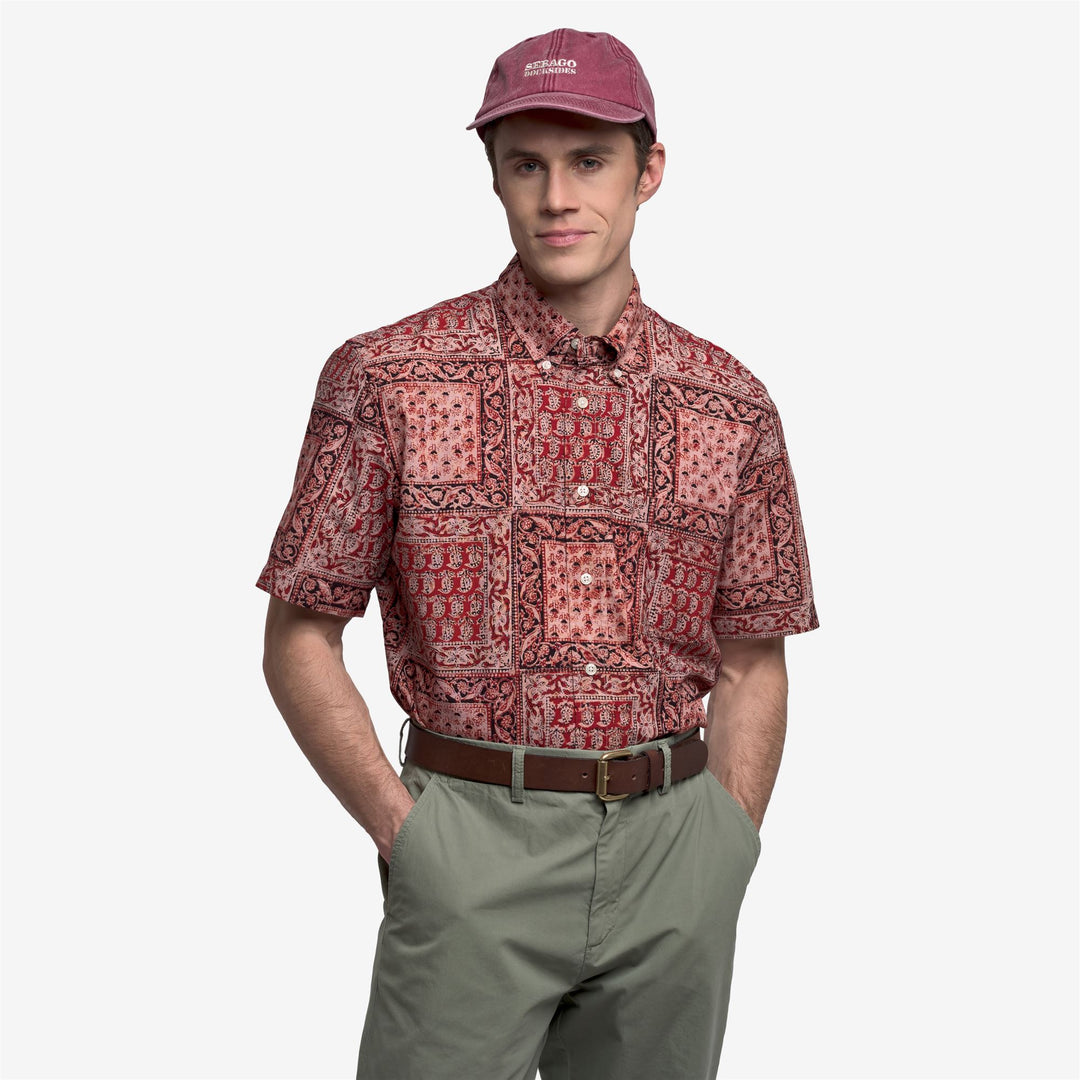 Orange unisex casual button-down shirt with graphic print main