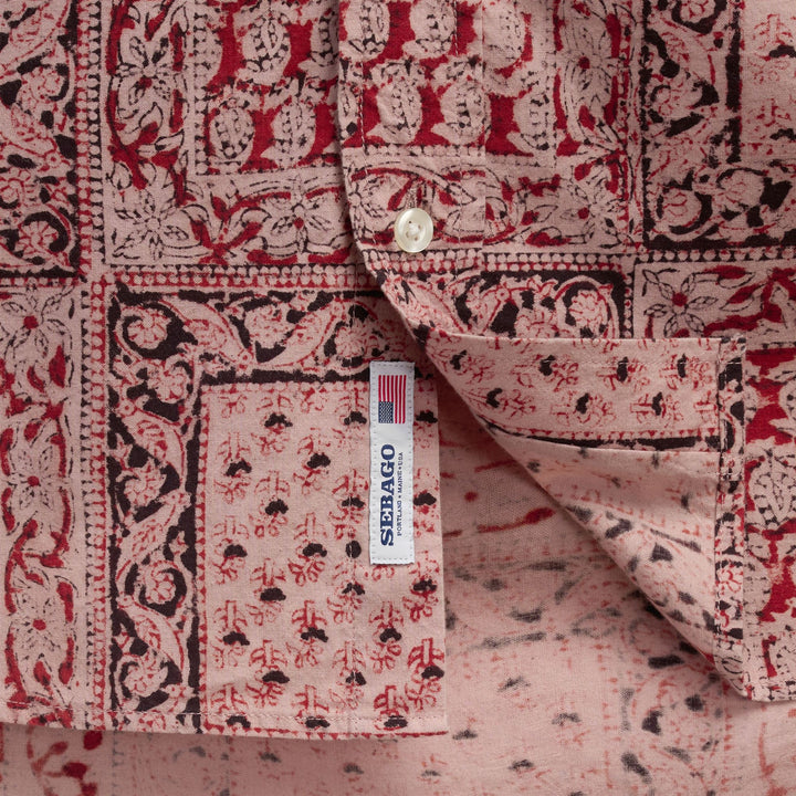 Orange unisex casual button-down shirt with graphic print 3