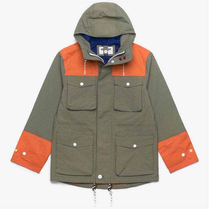 Green Orange Unisex Yachting 3/4 Length Jacket with Utility Pockets 1