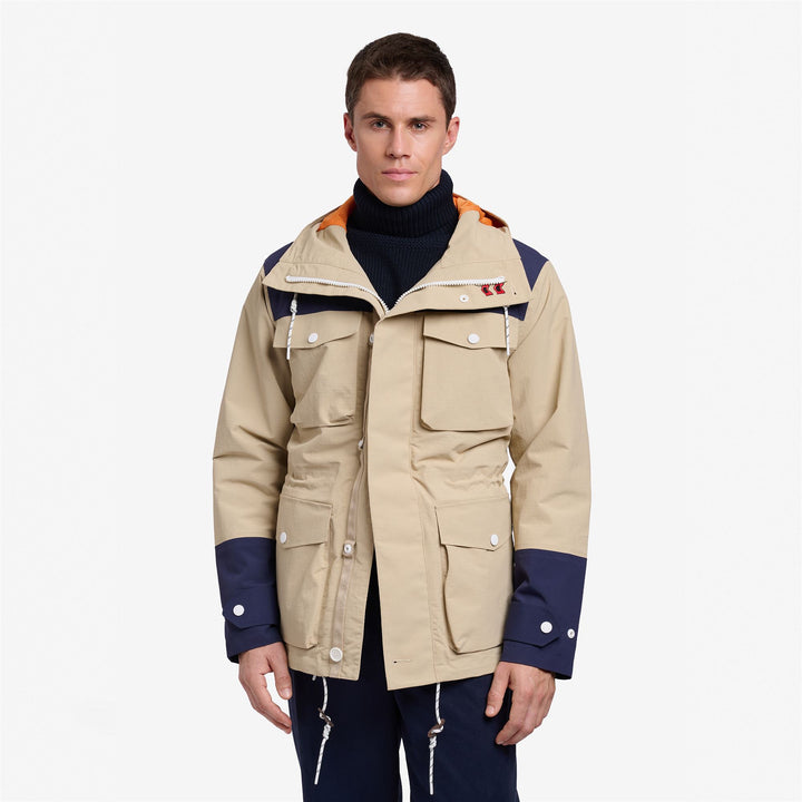 Beige Navy Unisex Yachting Jacket with Utility Pockets and Ventilation 4