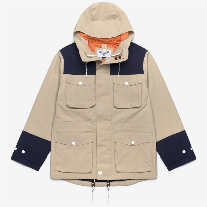 Beige Navy Unisex Yachting Jacke mit Utility-Taschen und Belüftung 1