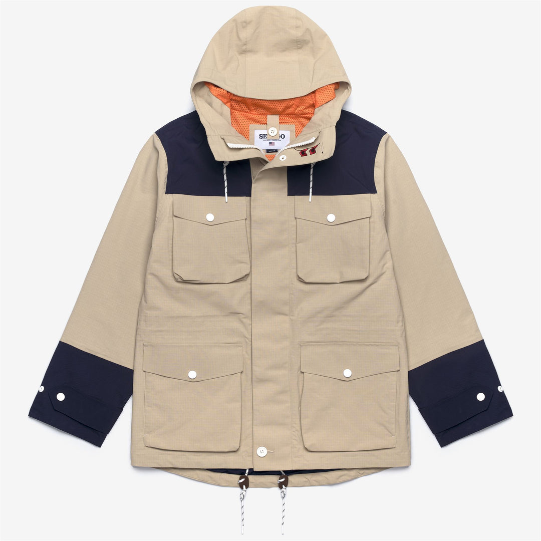 Beige Navy Unisex Yachting Jacket with Utility Pockets and Ventilation 01