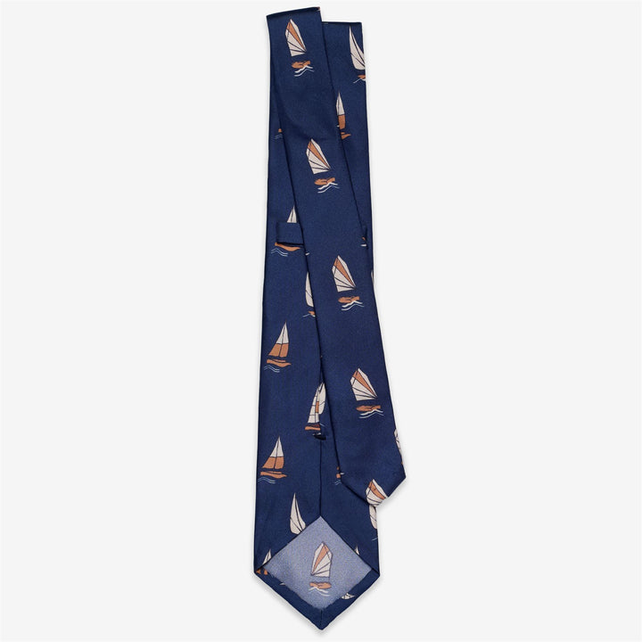 Navy Blue Men's Silk Leisure Tie with Sail Prints 2