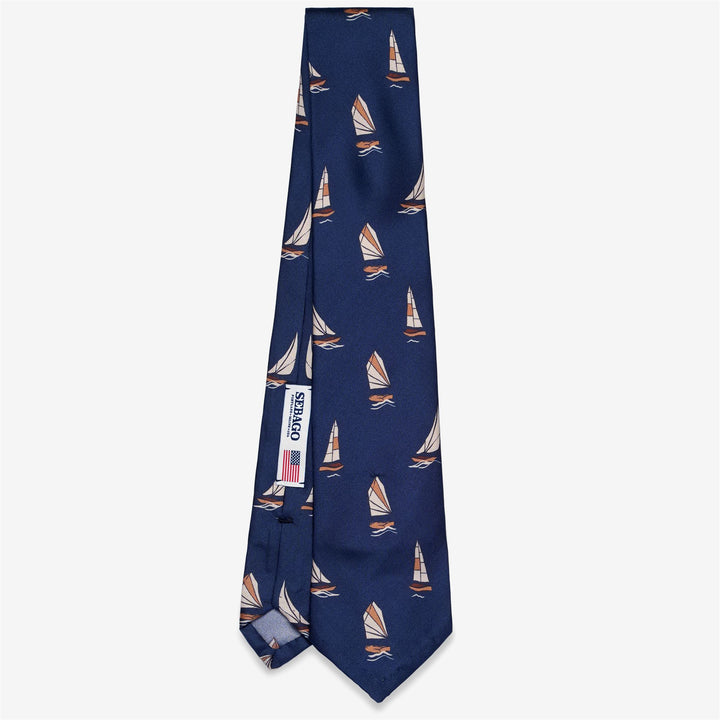 Navy Blue Men's Silk Leisure Tie with Sail Prints 1