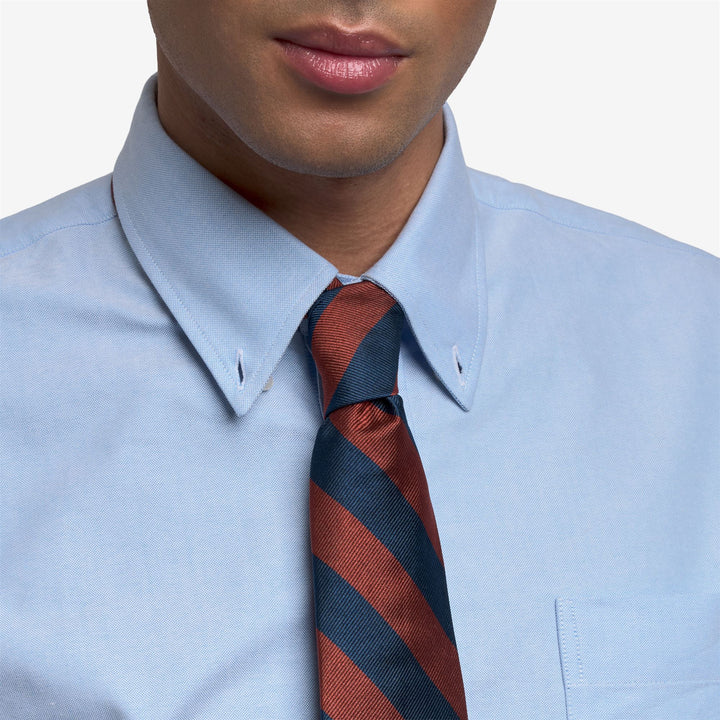 Cravate régimentaire en soie bleue pour homme avec rayures orange 4