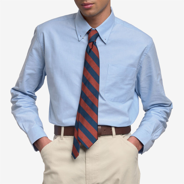 Blue Men's Silk Regimental Tie with Orange Stripes 3