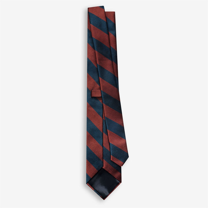 Blue Men's Silk Regimental Tie with Orange Stripes 2