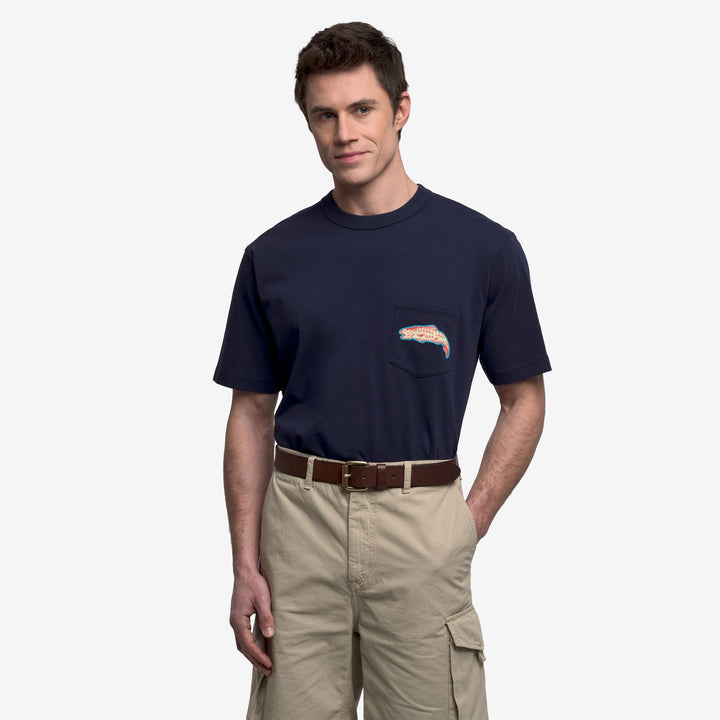 Dark Blue Unisex Cotton T-Shirt with Fishing Print 4