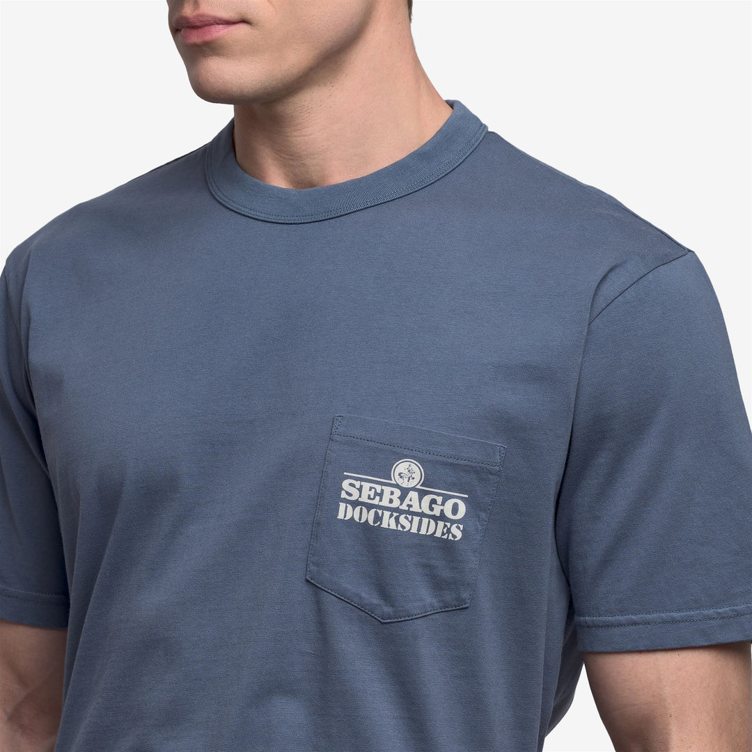 T-shirt unisexe bleu à motif littoral avec poche main