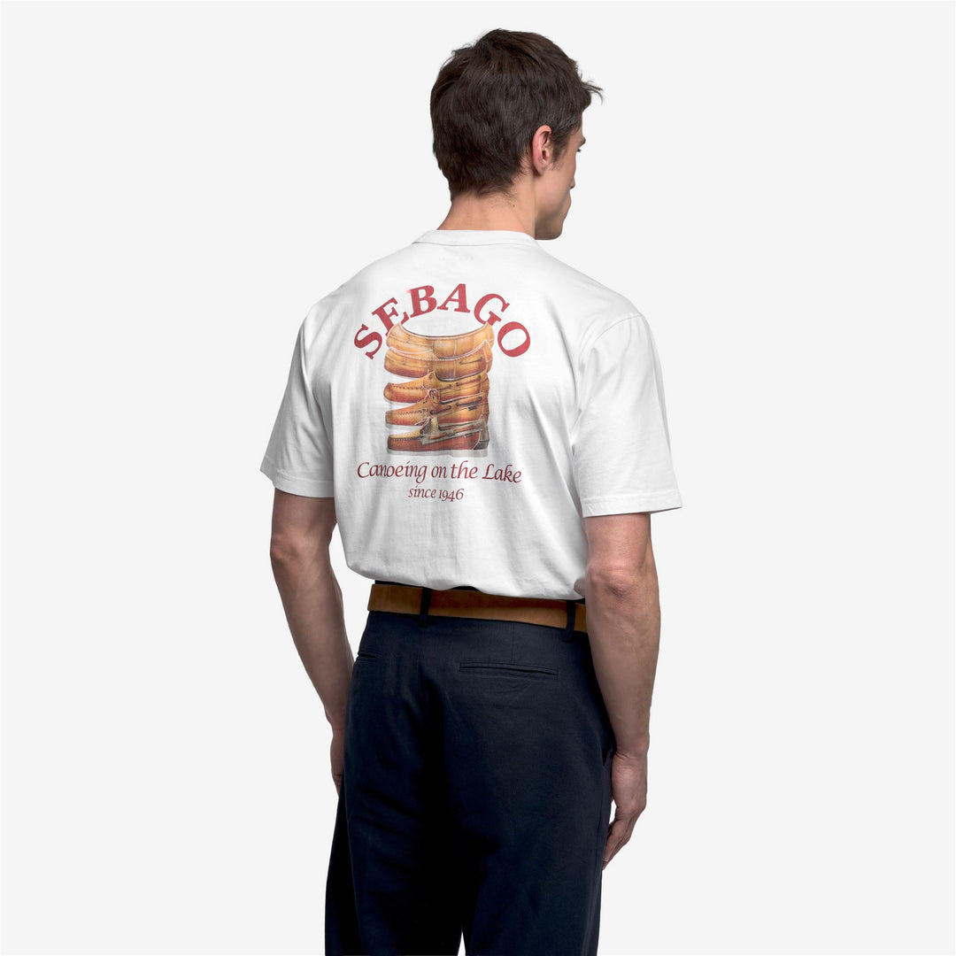 Camiseta unisex de algodón blanca con estampado gráfico y bolsillo main