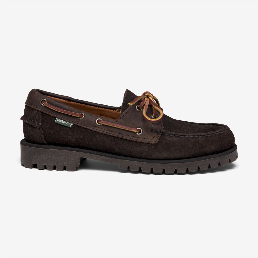 Mocasines Docksides para hombre color marrón moca con suela de goma. 01
