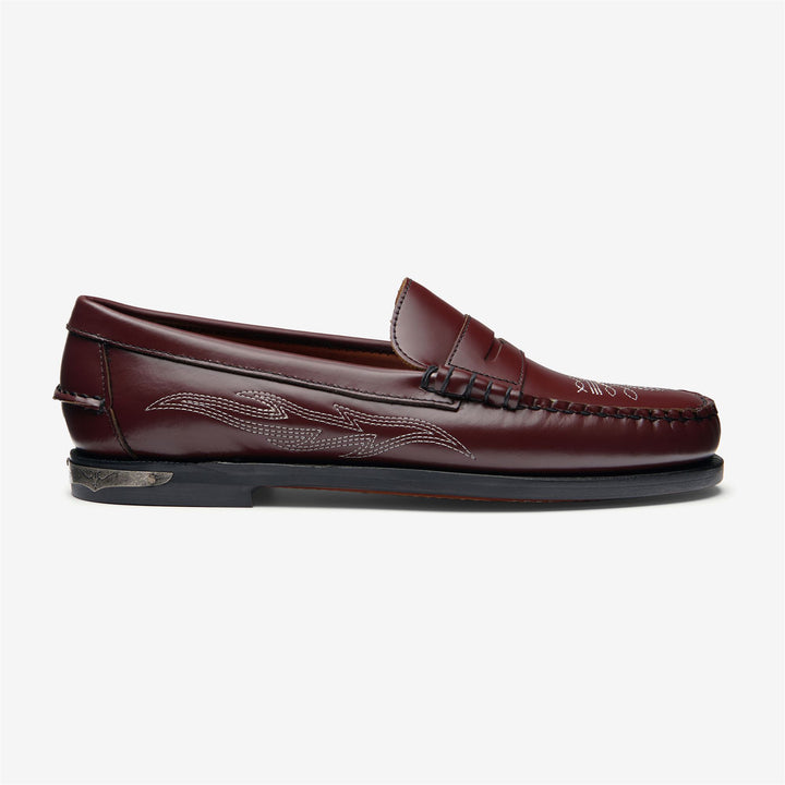 Braune Damen-Mokassin-Loafer aus Leder mit Cowboy-Design 1