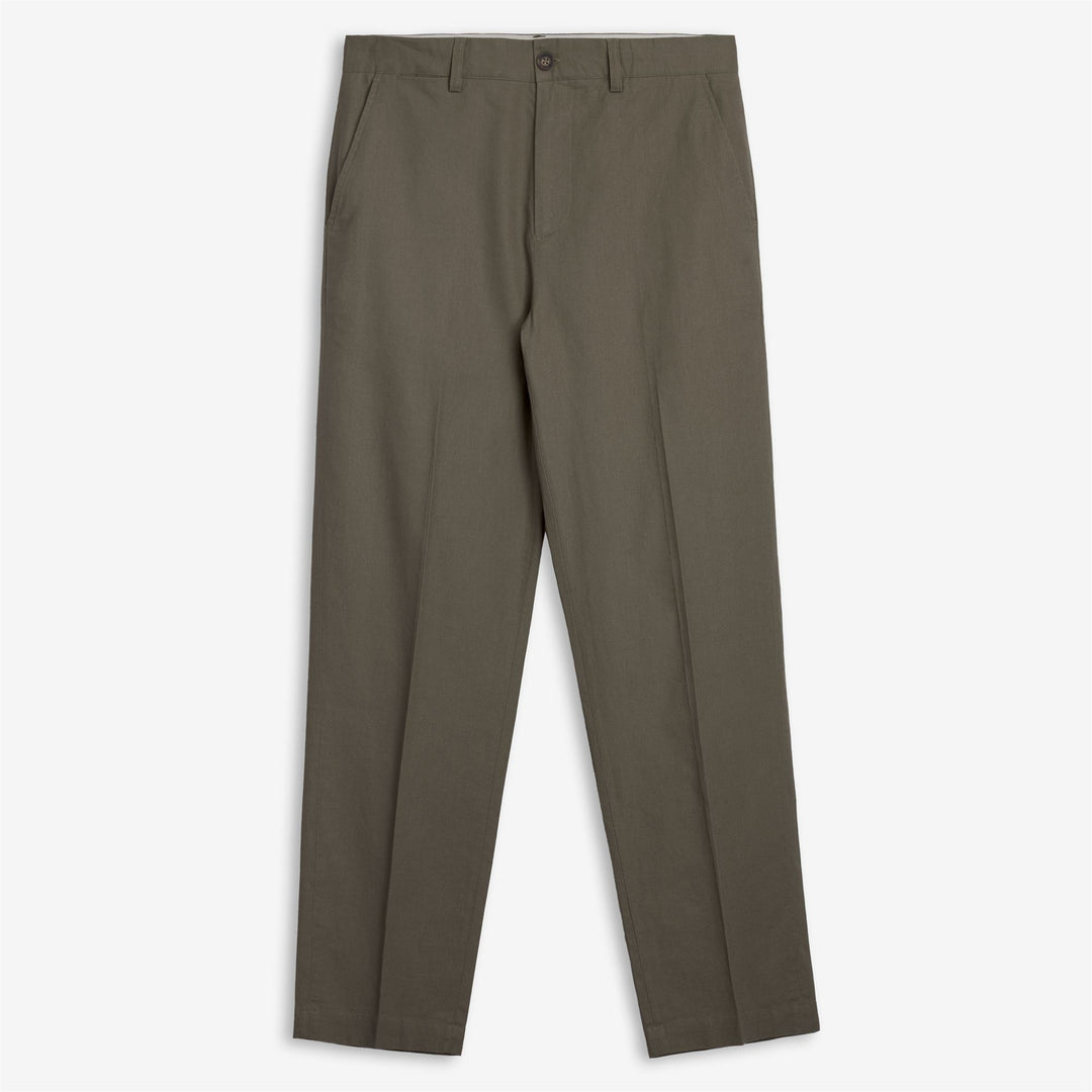 Green men's linen cotton chino pants with refined fit 01