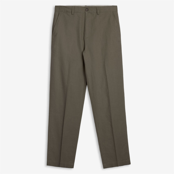 Pantalones chinos de lino y algodón verdes para hombre con un ajuste refinado 1