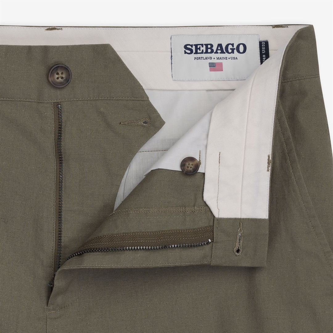 Green men's linen cotton chino pants with refined fit main