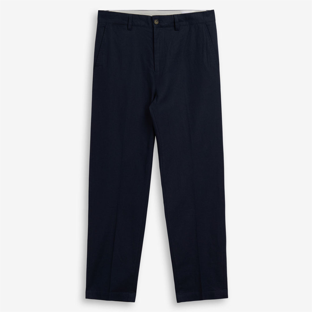 Dark Blue Men's Linen Cotton Chinos with Buttoned Pockets 01