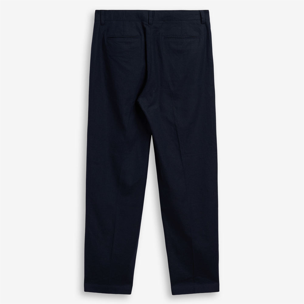 Dark Blue Men's Linen Cotton Chinos with Buttoned Pockets 02