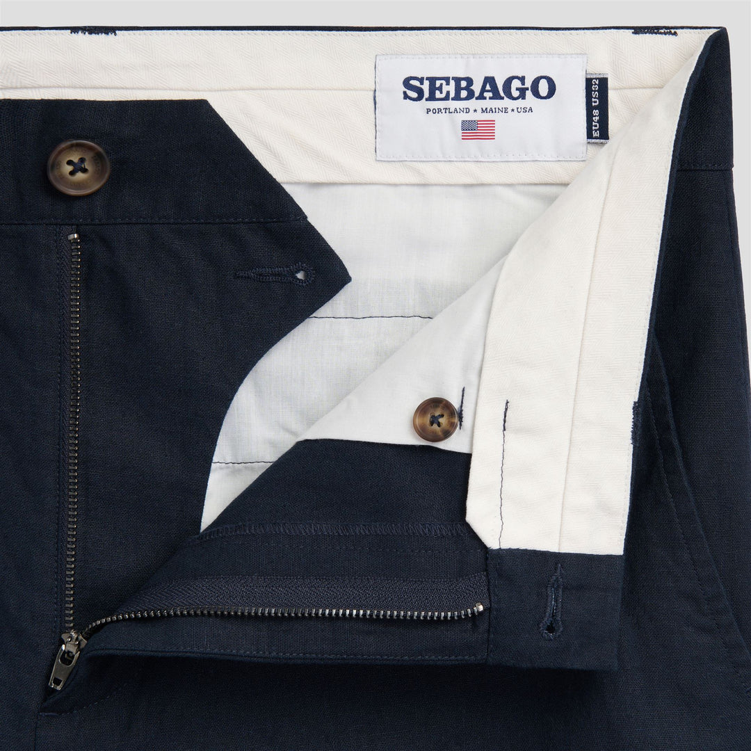 Dark Blue Men's Linen Cotton Chinos with Buttoned Pockets main