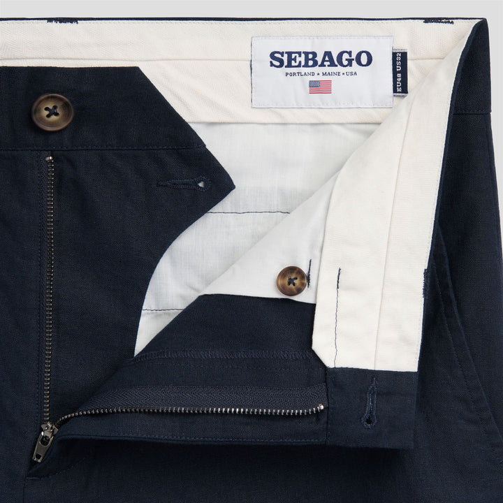 Dark Blue Men's Linen Cotton Chinos with Buttoned Pockets 3
