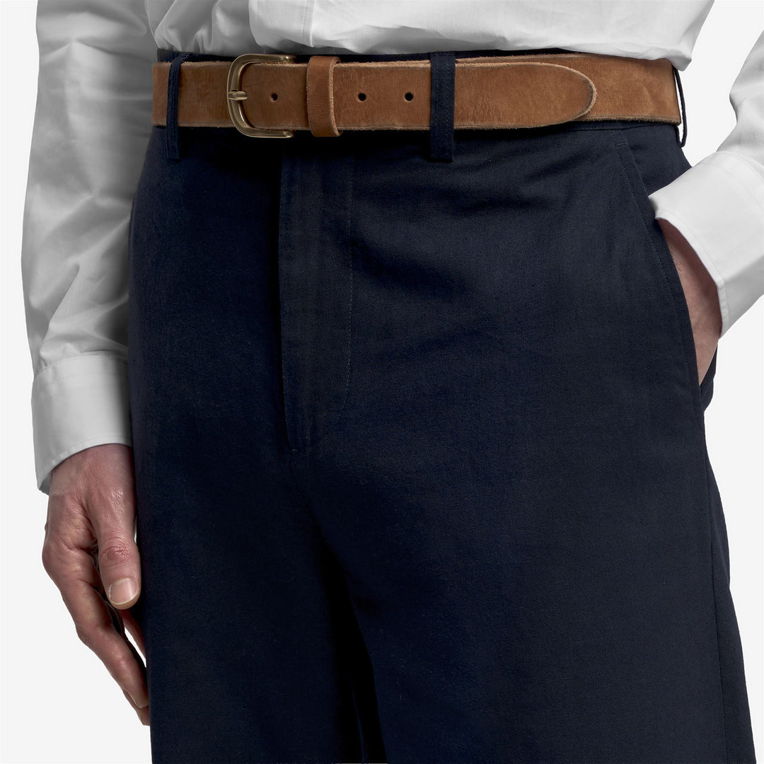 Dark Blue Men's Linen Cotton Chinos with Buttoned Pockets main