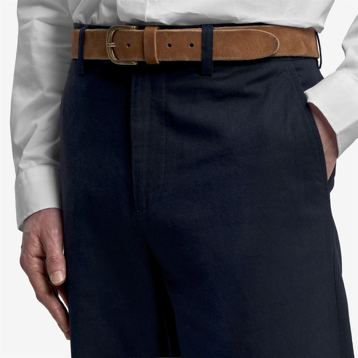Dark Blue Men's Linen Cotton Chinos with Buttoned Pockets 6