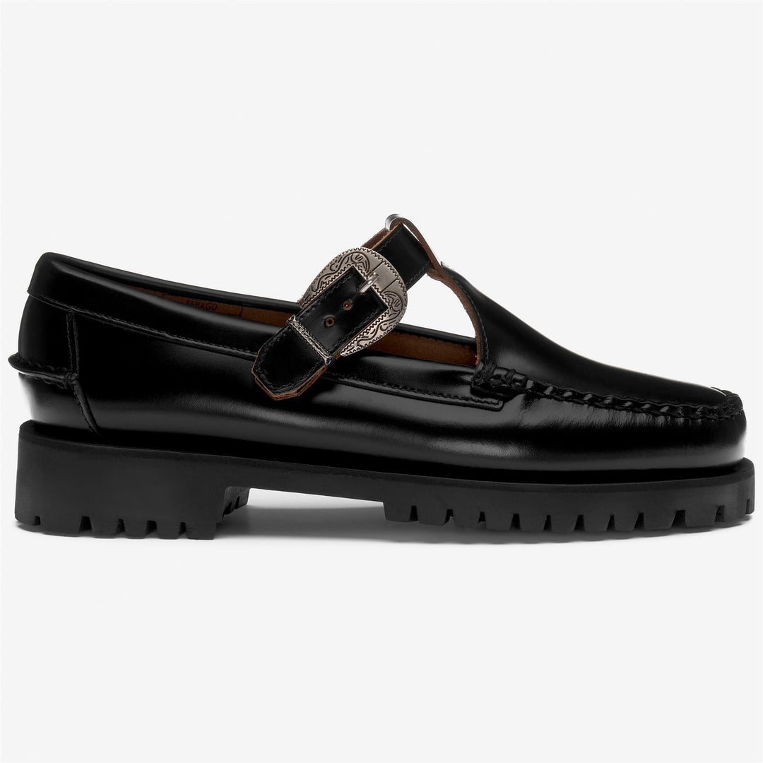 Mocassino vintage da donna nero con suola in gomma 01