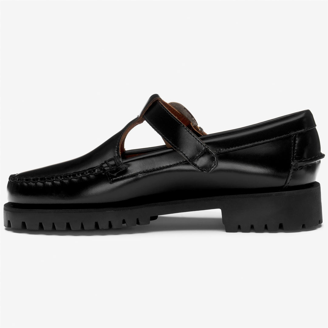 Mocassin vintage noir pour femme avec semelle crantée en caoutchouc main