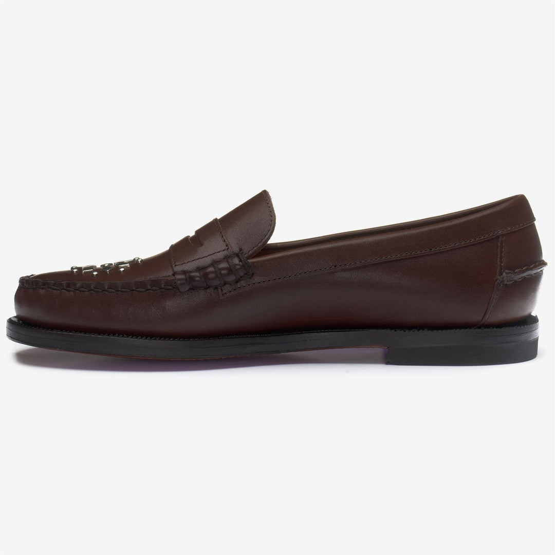 Mocassins cloutés en cuir marron foncé pour femme, pour le travail main