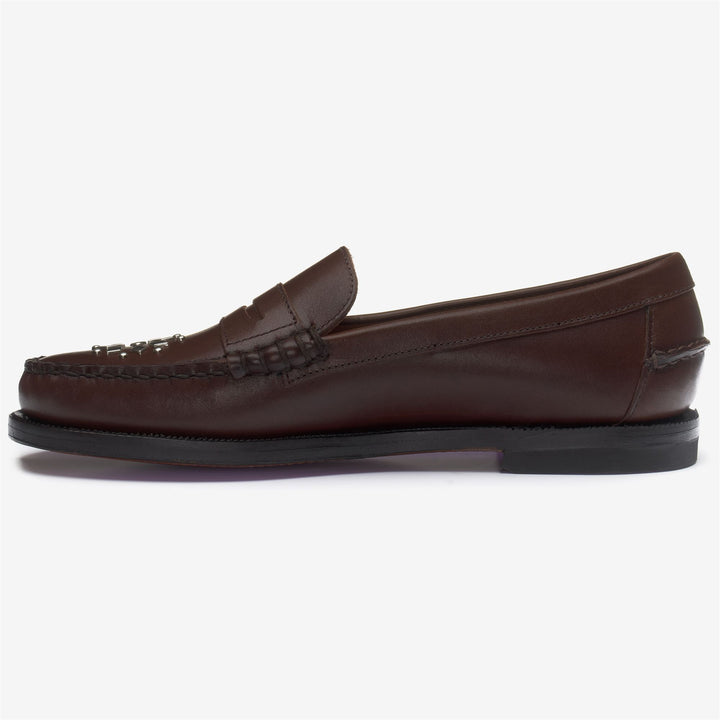 Mocassins cloutés en cuir marron foncé pour femme, pour le travail 3