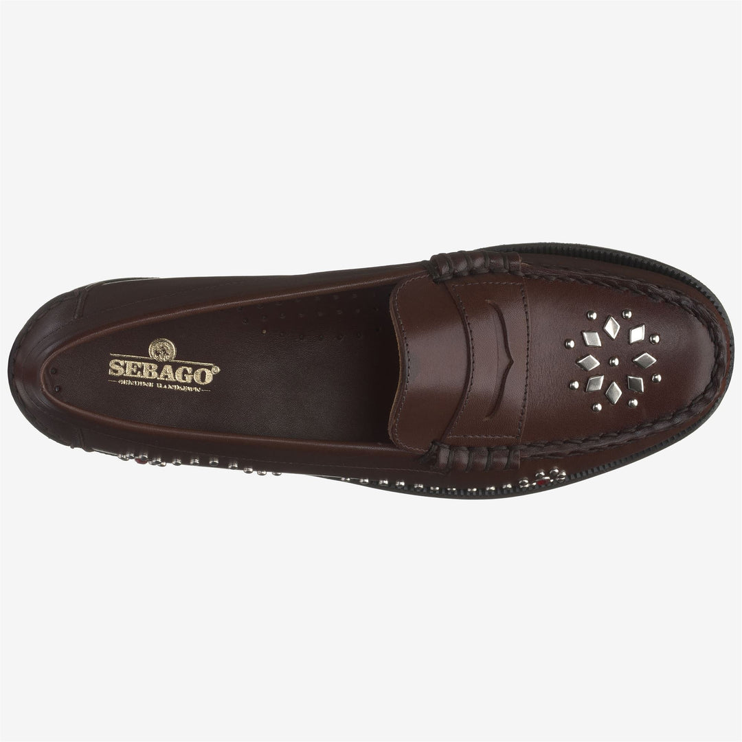 Mocassins cloutés en cuir marron foncé pour femme, pour le travail main