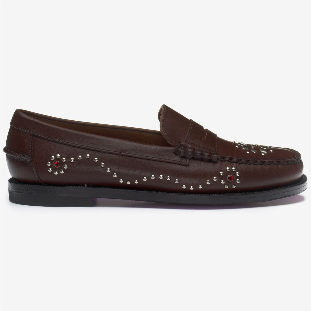 Mocassini in Pelle Marrone Scuro con Borchie Donna per Ufficio 01