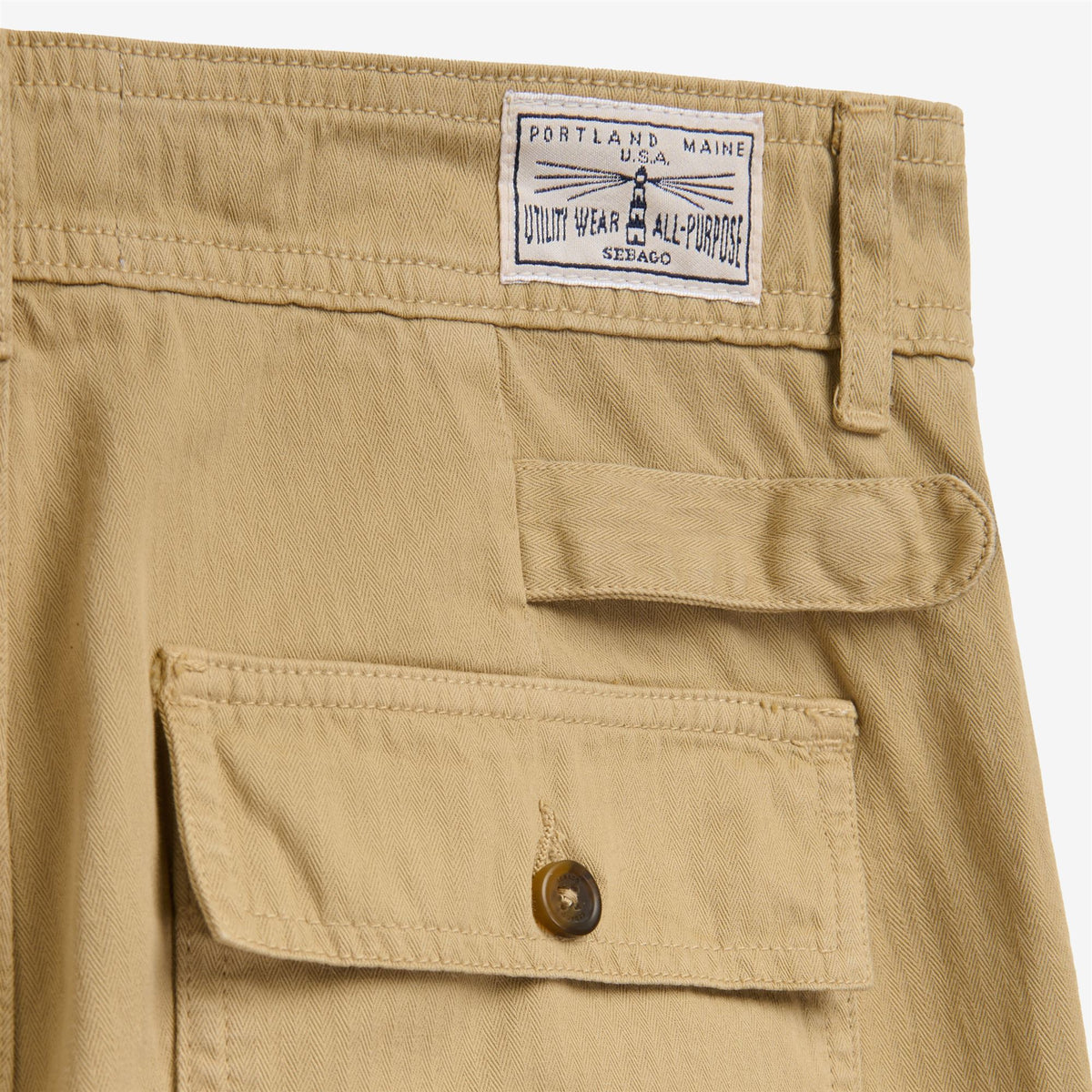Pantalone utility in spigato di cotone beige da uomo